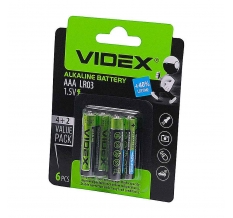 Батарейки Videx LR3/AAA 6шт БЛИСТЕР 1*36*20